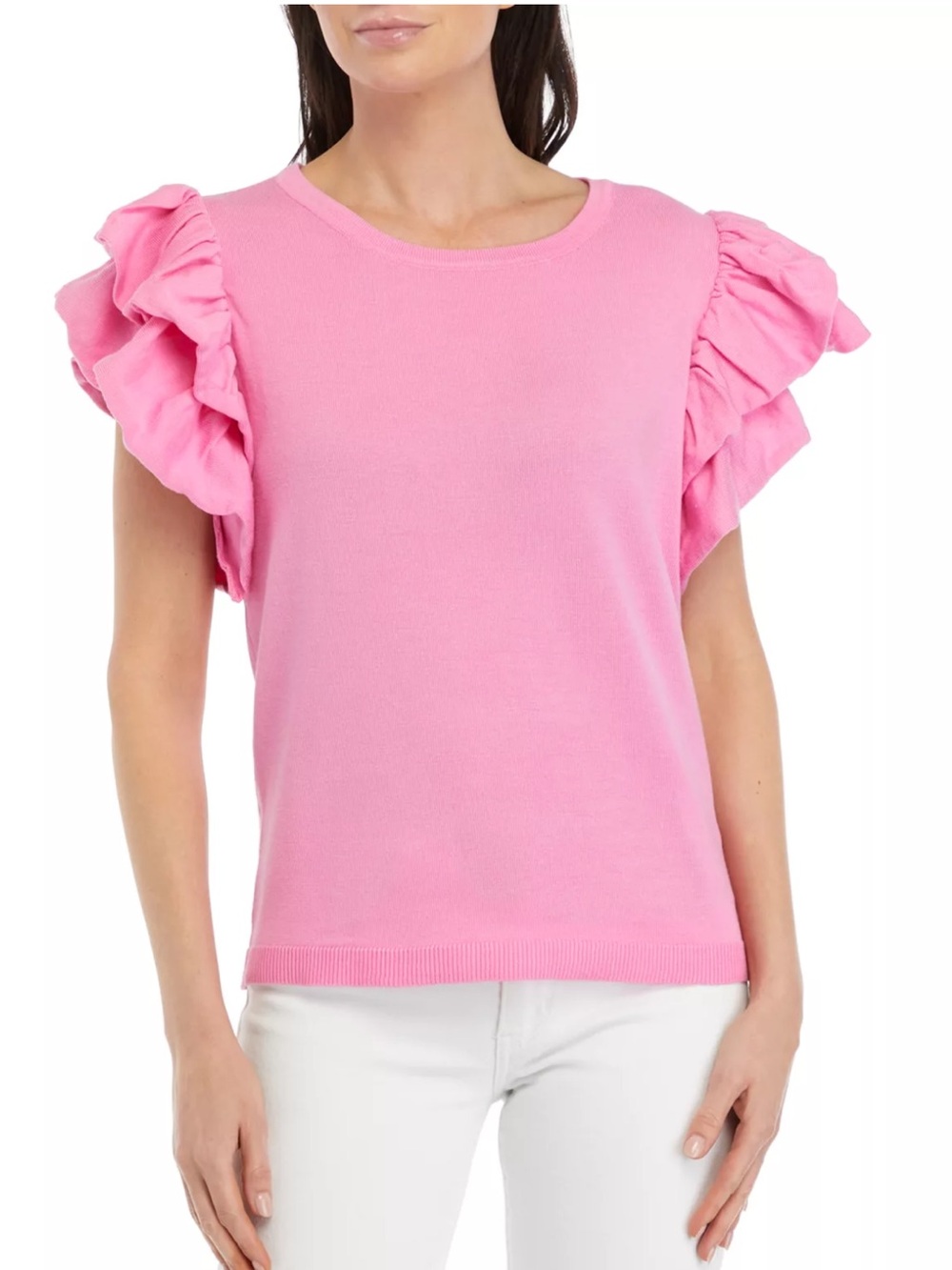 crown & ivy Bright Pink Ruffle Sleeve Knit Top